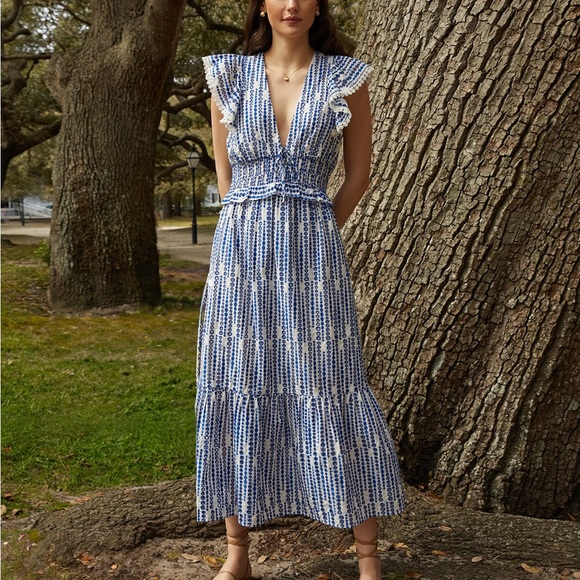 Blue and White Patterned Dress - Picture 3 of 7